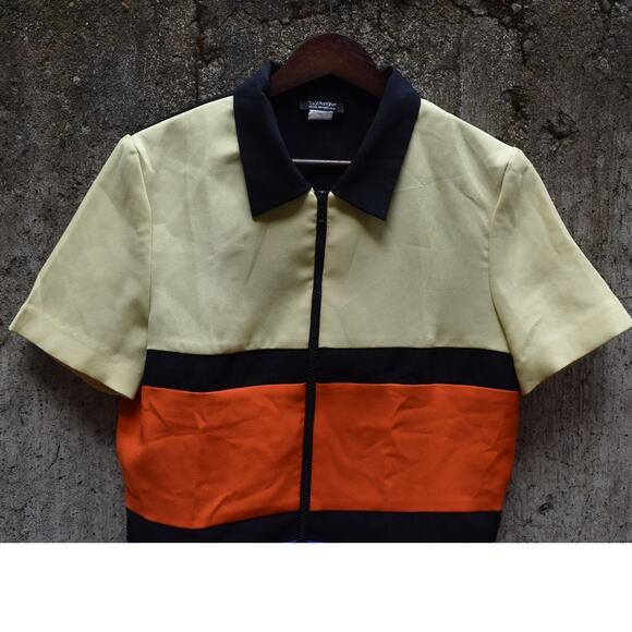 Spago Color Block Short Sleeve Zip Front Top Women’s 8 Petite - Picture 2 of 4